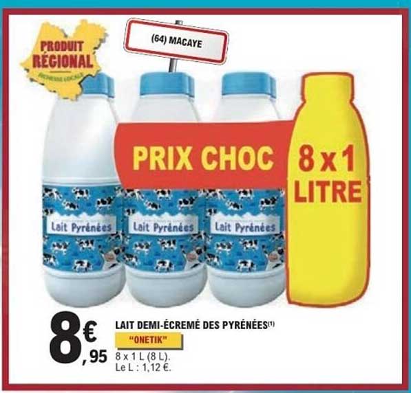 LAIT DEMI-ÉCRÉMÉ DES PYRÉNÉES “ONETIK” 8 x 1 L (8 L)