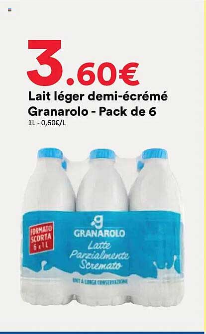 Lait léger demi-écrémé Granarolo - Pack de 6