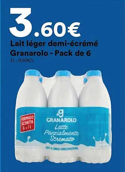 Lait léger demi-écrémé Granarolo - Pack de 6
