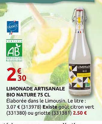 LIMONADE ARTISANALE BIO NATURE 75 CL