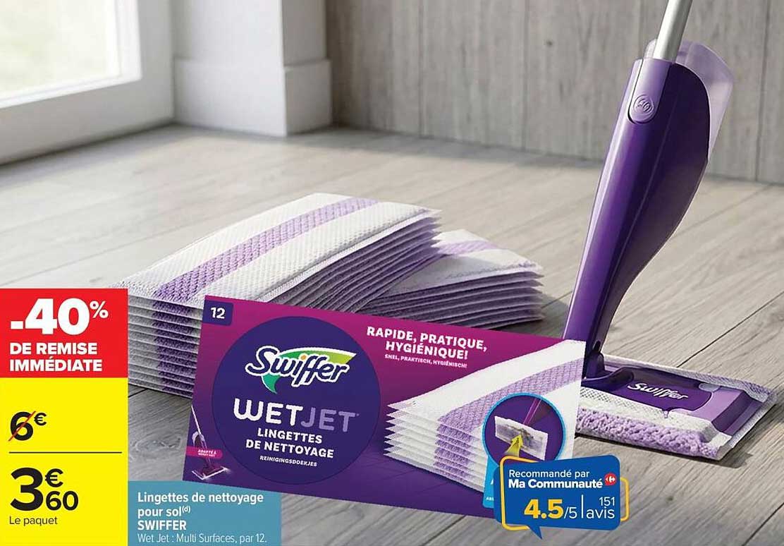 Lingettes de nettoyage pour sol SWIFFER Wet Jet : Multi Surfaces, par 12