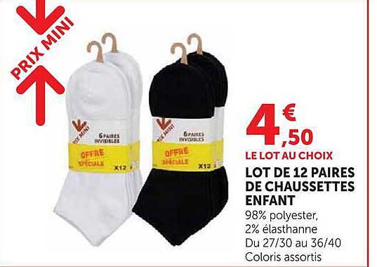 LOT DE 12 PAIRES DE CHAUSSETTES ENFANT