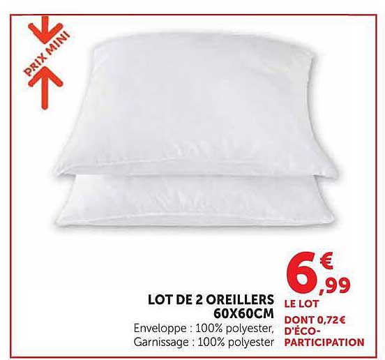 LOT DE 2 OREILLERS 60X60CM