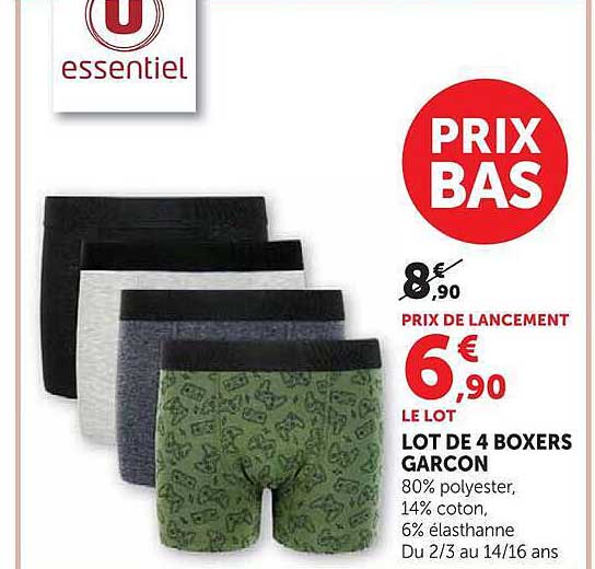LOT DE 4 BOXERS GARCON