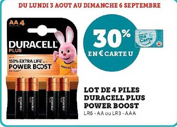 LOT DE 4 PILES DURACELL PLUS POWER BOOST