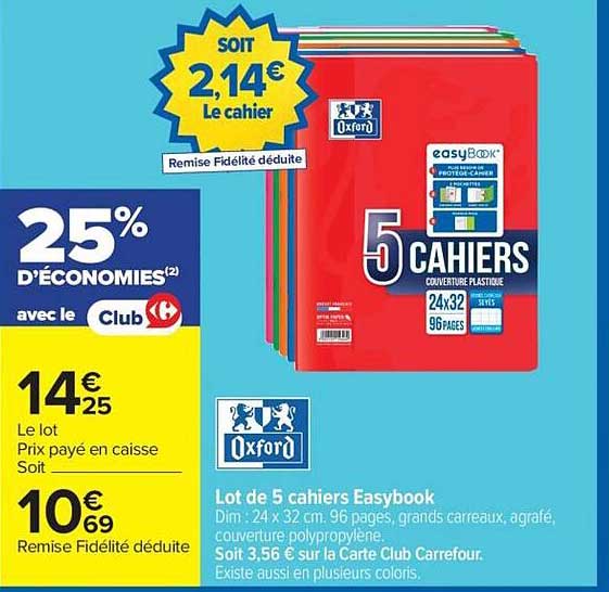 Lot de 5 cahiers Easybook