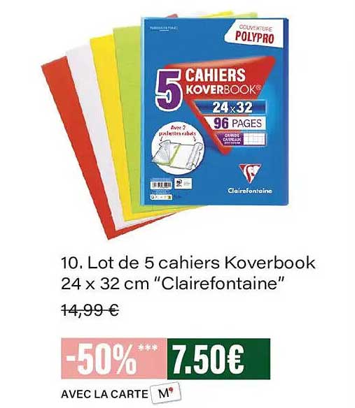 Lot de 5 cahiers Koverbook 24 x 32 cm “Clairefontaine”