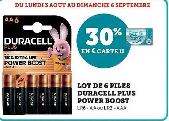 LOT DE 6 PILES DURACELL PLUS POWER BOOST LR6 - AA OU LR3 - AAA