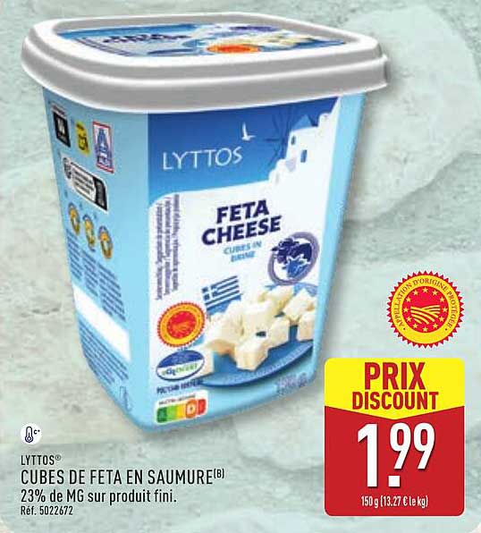 LYTTOS CUBES DE FETA EN SAUMURE(B) 23% de MG sur produit fini. Réf. 5022672