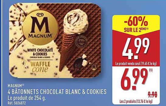 MAGNUM® 4 BÂTONNETS CHOCOLAT BLANC & COOKIES