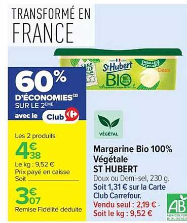 Margarine Bio 100% Végétale ST HUBERT