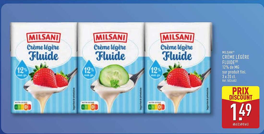 MILSANI CRÈME LÉGÈRE FLUIDE (0°) 12% de MG sur produit fini. 3 x 20 cl. Réf. 5024602