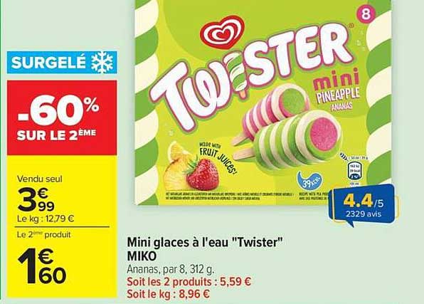 Mini glaces à l'eau "Twister" MIKO