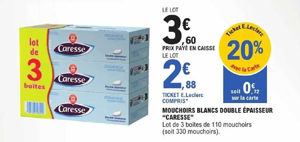 MOUCHOIRS BLANCS DOUBLE ÉPAISSEUR “CARESSE”