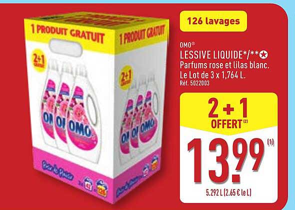 OMO LESSIVE LIQUIDE/*** Parfums rose et lilas blanc. Le Lot de 3 x 1,764 L. Réf. 502203