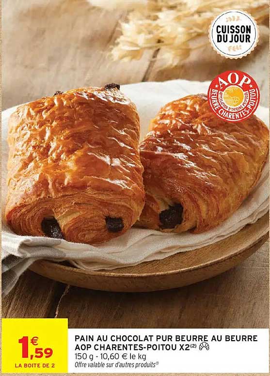 PAIN AU CHOCOLAT PUR BEURRE AU BEURRE AOP CHARENTES-POITOU X2