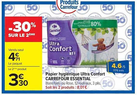 Papier hygiénique Ultra Confort CARREFOUR ESSENTIAL