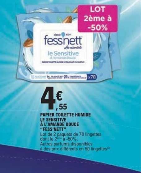 PAPIER TOILETTE HUMIDE LE SENSITIVE À L’AMANDE DOUCE "FESS’NET"