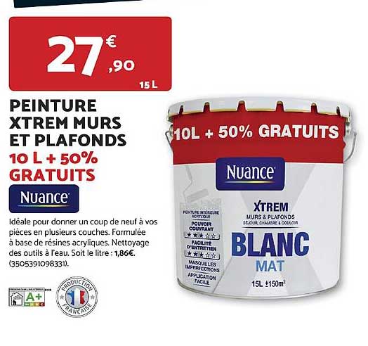 PEINTURE XTREM MURS ET PLAFONDS 10 L + 50% GRATUITS