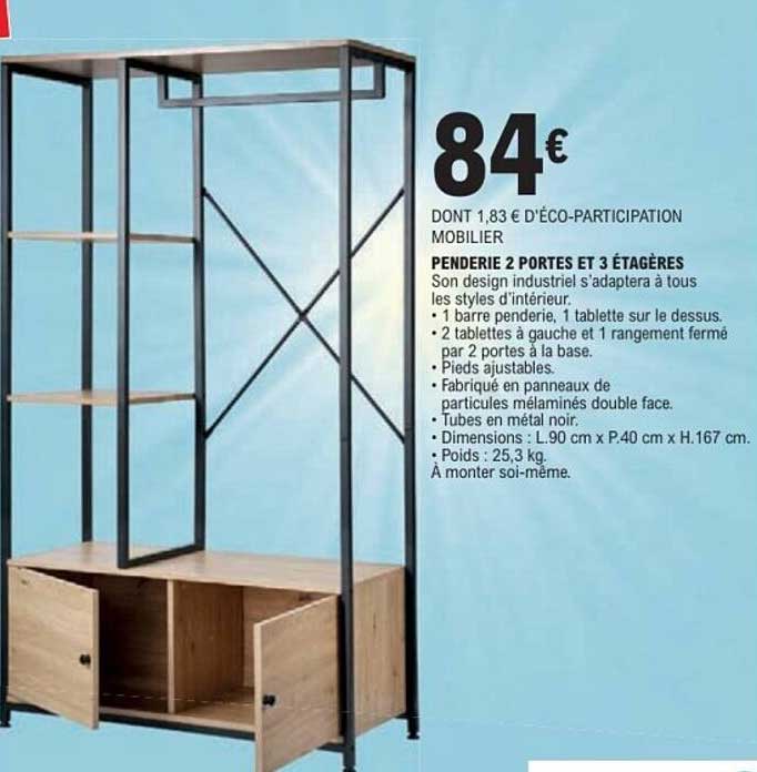 PENDERIE 2 PORTES ET 3 ÉTAGÈRES