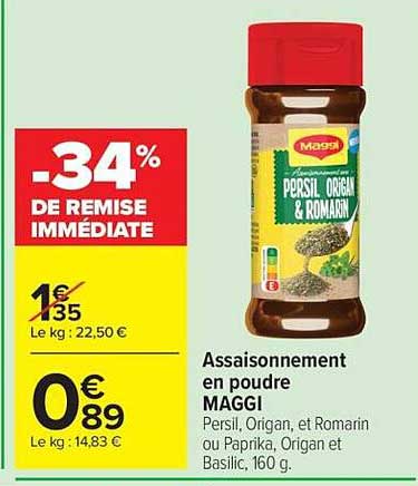 Persil, Origan et Romarin ou Paprika, Origan et Basilic, 160 g.