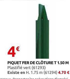 PIQUET FER DE CLÔTURE T 1.50 M