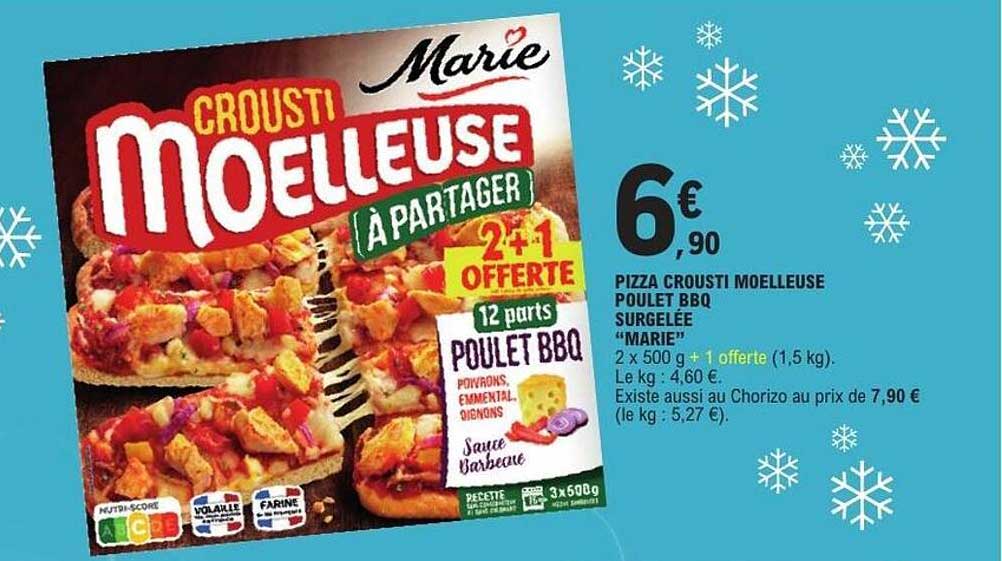 Pizza crousti moelleuse poulet BBQ surgelée "Marie"
