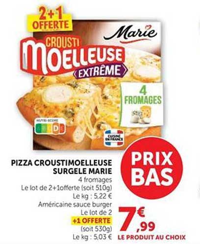 PIZZA CROUSTIMOELLEUSE SURGELÉE MARIE 4 fromages