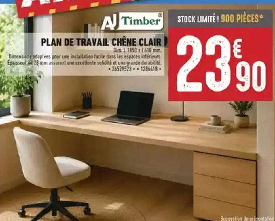 PLAN DE TRAVAIL CHÊNE CLAIR