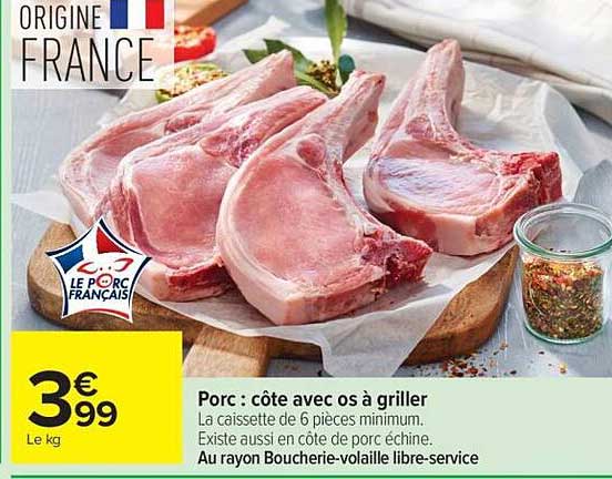 Porc : côte avec os à griller