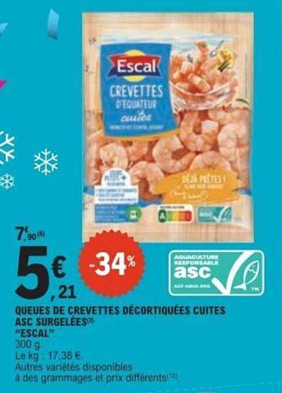QUEUES DE CREVETTES DÉCORTIQUÉES CUITES ASC SURGELÉES “ESCAL”