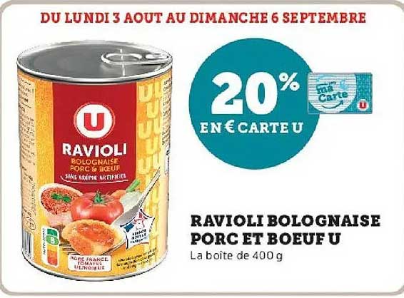 RAVIOLI BOLOGNAISE PORC ET BOEUF U