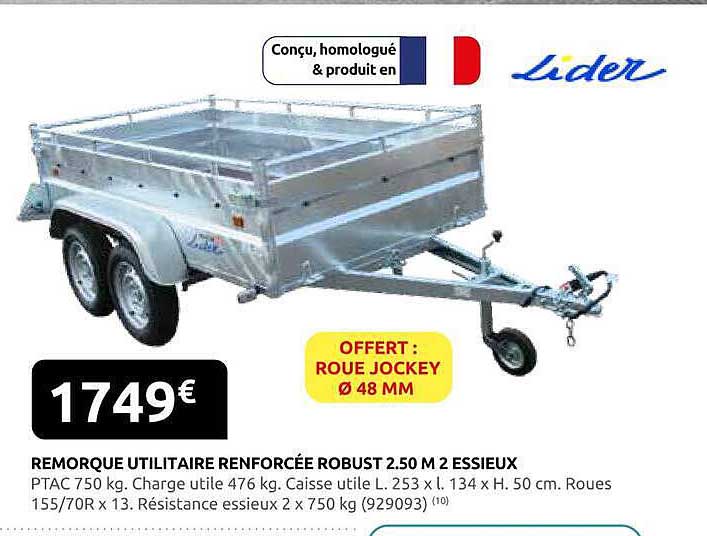 REMORQUE UTILITAIRE RENFORCÉE ROBUST 2.50 M 2 ESSIEUX