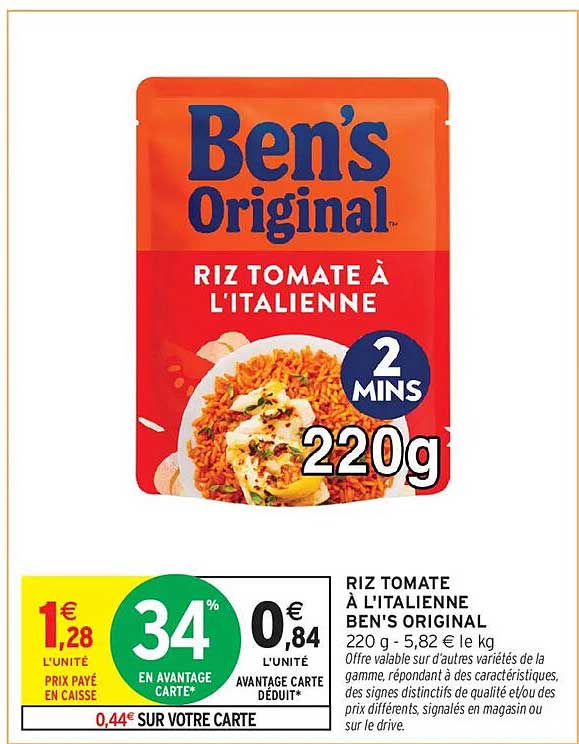 RIZ TOMATE À L'ITALIENNE BEN'S ORIGINAL 220 g - 5,82 € le kg
