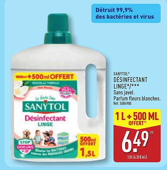 SANYTOL DÉSINFECTANT LINGE/*** Sans javel. Parfum fleurs blanches.