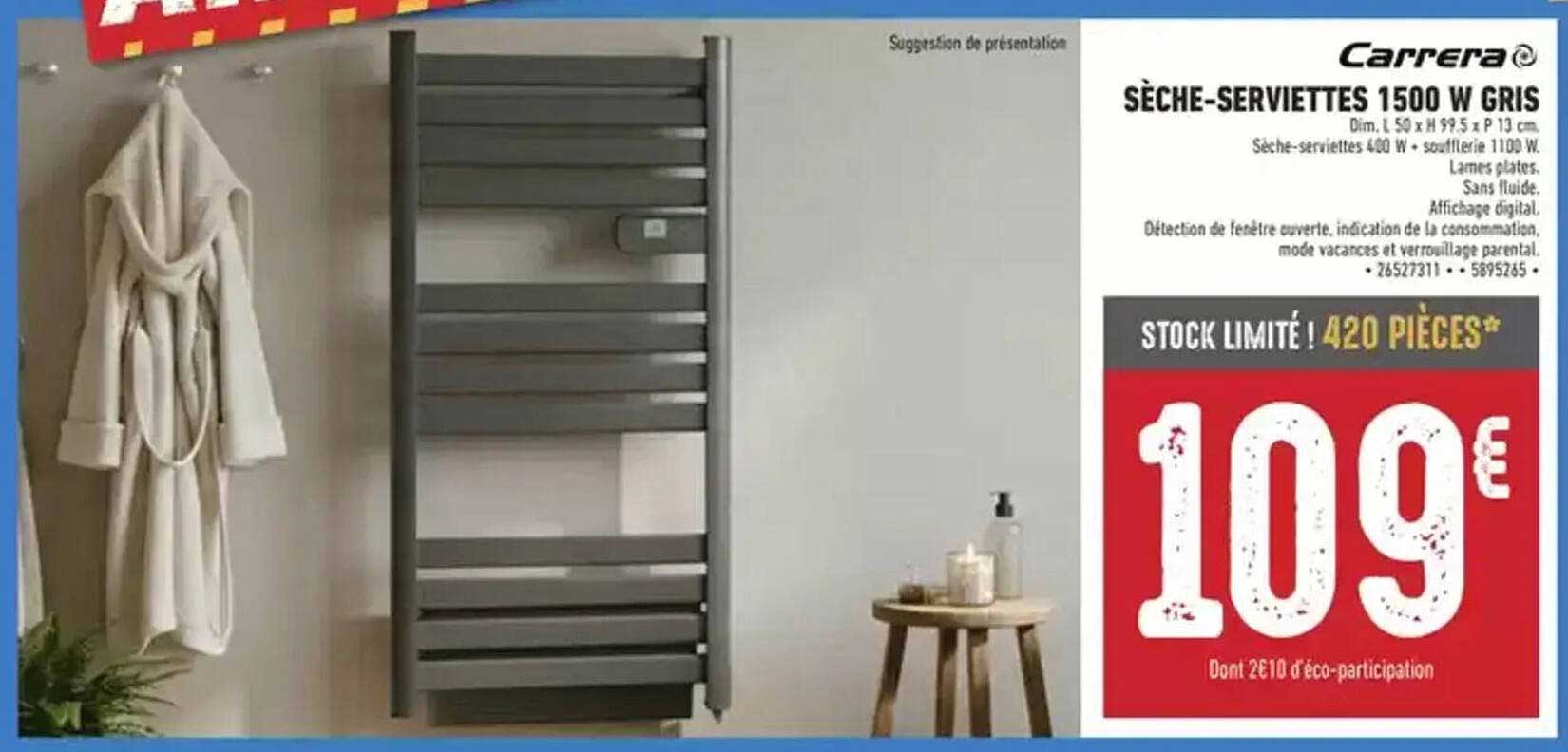 SÈCHE-SERVIETTES 1500 W GRIS