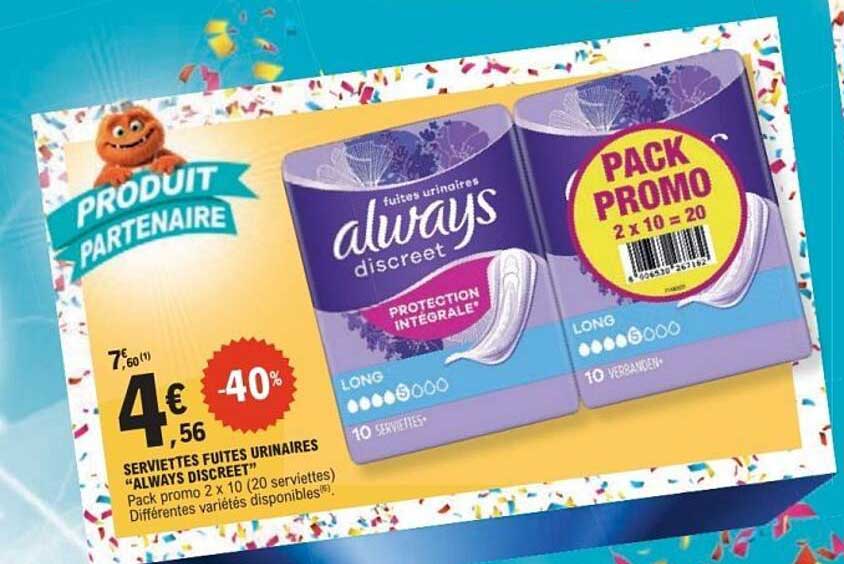 SERVIETTES FUITES URINAIRES "ALWAYS DISCREET"