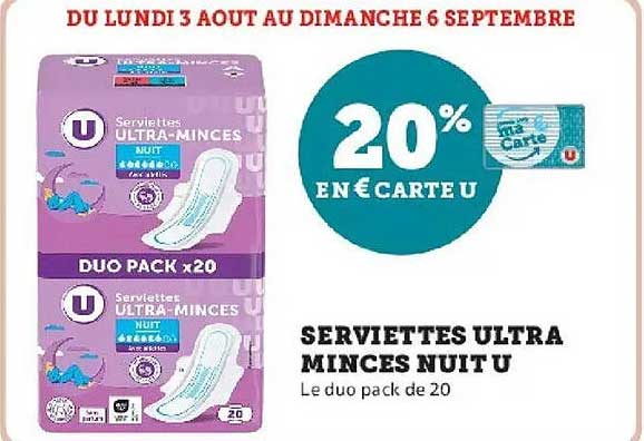 SERVIETTES ULTRA MINCES NUIT U
