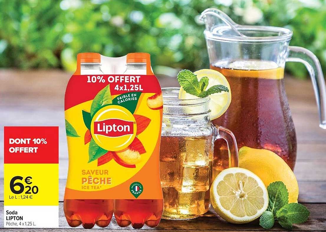 Soda LIPTON Pêche, 4 x 1,25 L