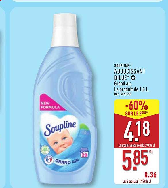 SOUPLINE ADOUCISSANT DILUÉ* Grand air. Le produit de 1,5 L.