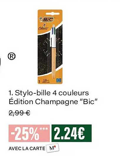 Stylo-bille 4 couleurs Édition Champagne “Bic”