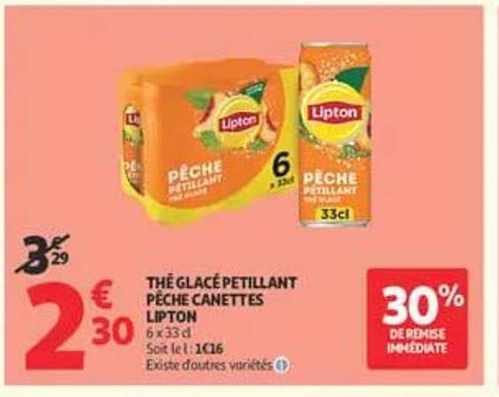 THÉ GLACÉ PÉTILLANT PÊCHE CANETTES LIPTON