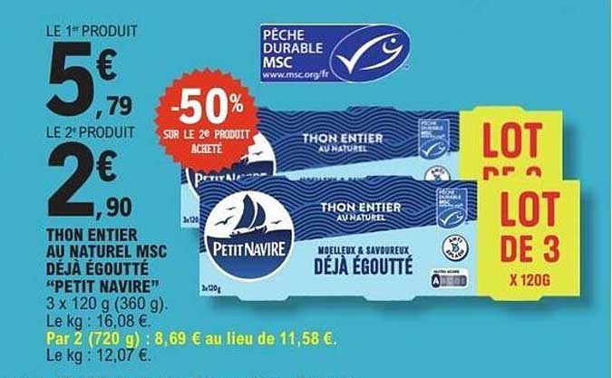 THON ENTIER AU NATUREL MSC DÉJÀ ÉGOUTTÉ "PETIT NAVIRE"