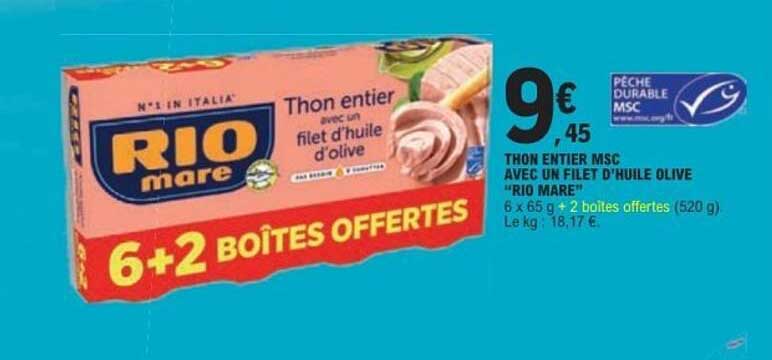 Thon entier MSC avec un filet d'huile d'olive RIO MARE