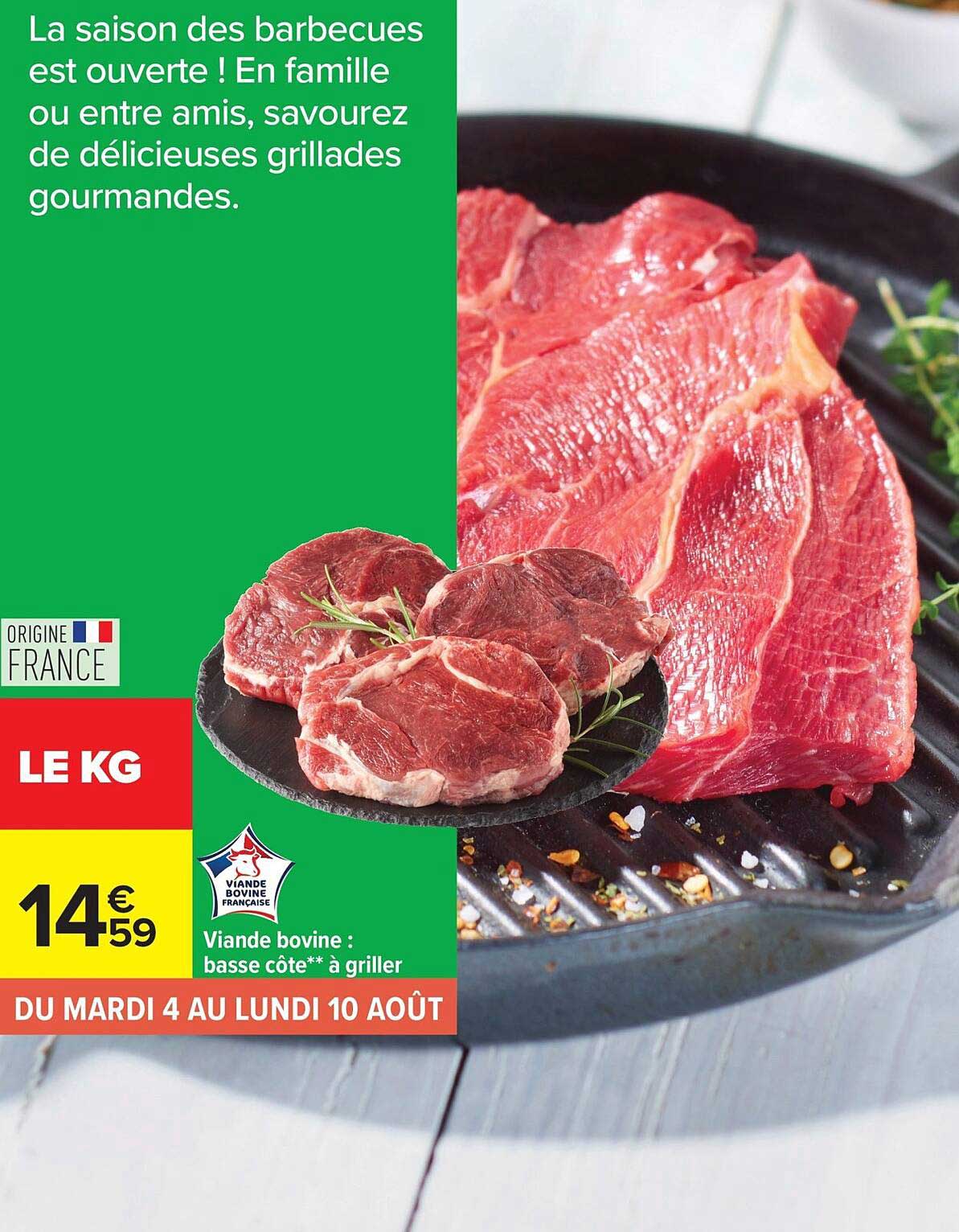 Viande bovine : basse côte** à griller