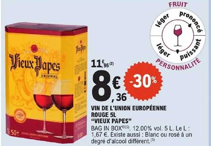 VIN DE L'UNION EUROPEENNE ROUGE 5L "VIEUX PAPES"