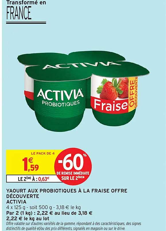 YAOURT AUX PROBIOTIQUES À LA FRAISE OFFRE DÉCOUVERTE ACTIVIA