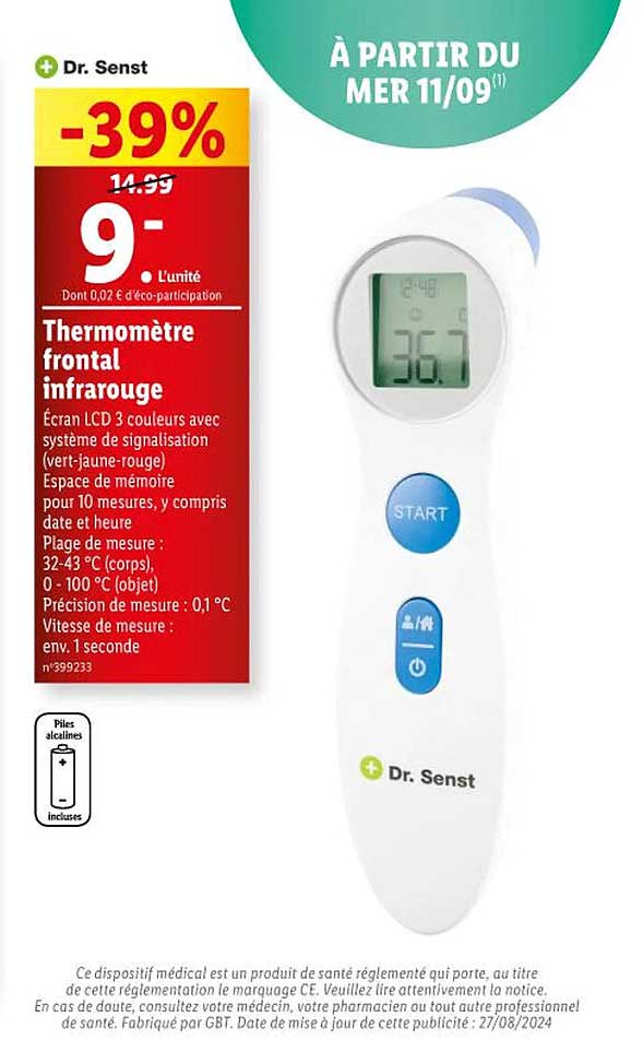 Thermomètre frontal infrarouge