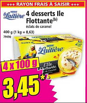 4 desserts Ile Flottante éclats de caramel