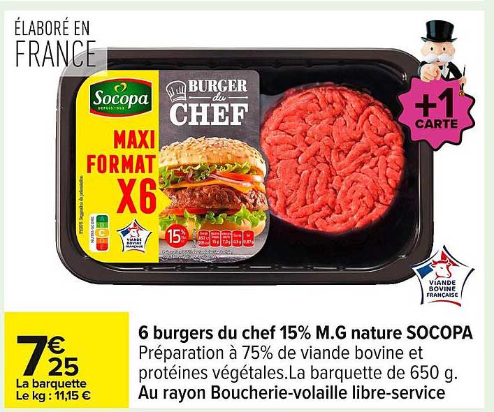 6 burgers du chef 15% M.G nature SOCOPA